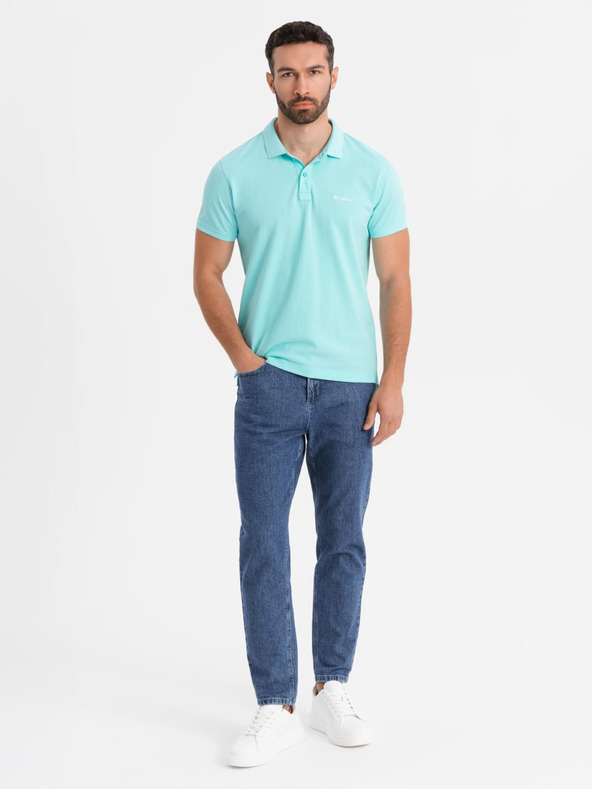 Ombre Clothing Baumwoll-Poloshirt aus Piqué-Strick - blau