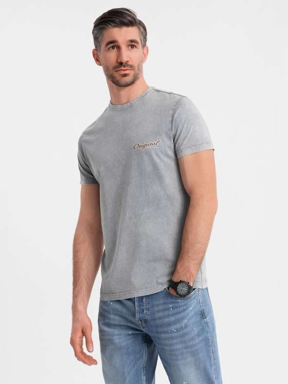 Ombre Clothing Baumwoll-T-Shirt mit Druck auf Brust und Rücken - grau