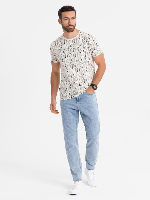 Ombre Clothing Baumwoll-T-Shirt mit Aufdruck und Rundhalsausschnitt - creme