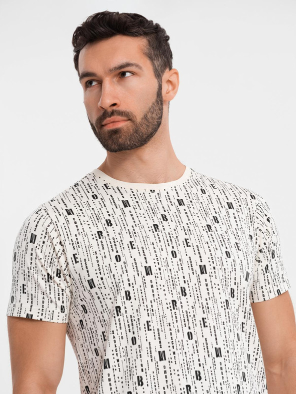 Ombre Clothing Baumwoll-T-Shirt mit Aufdruck und Rundhalsausschnitt - creme