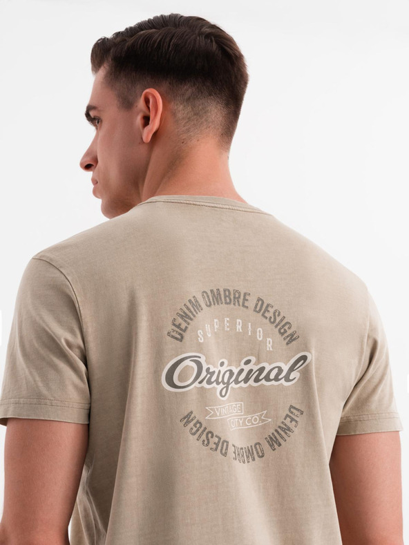 Ombre Clothing Baumwoll-T-Shirt mit Brust- und Rückendruck - dunkel beige