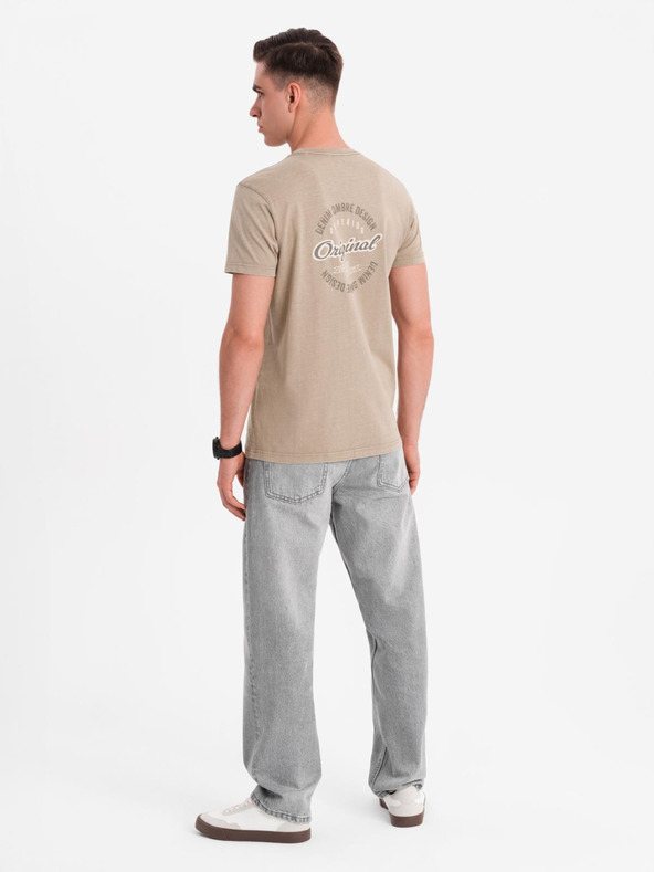 Ombre Clothing Baumwoll-T-Shirt mit Brust- und Rückendruck - dunkel beige