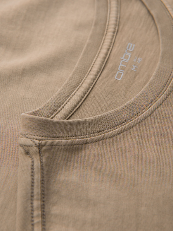 Ombre Clothing Baumwoll-T-Shirt mit Brust- und Rückendruck - dunkel beige
