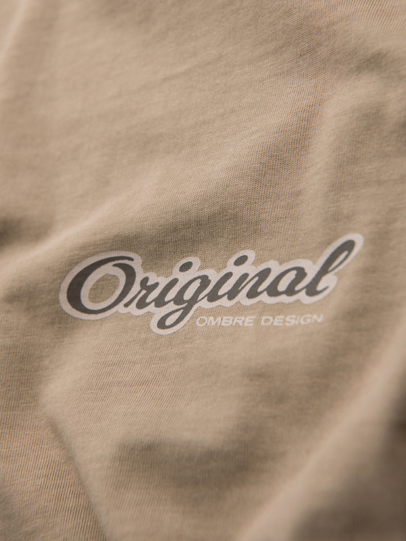 Ombre Clothing Baumwoll-T-Shirt mit Brust- und Rückendruck - dunkel beige