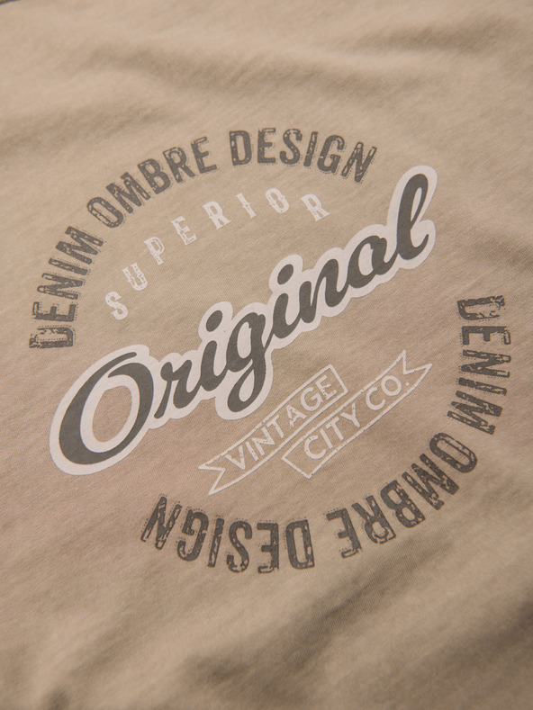 Ombre Clothing Baumwoll-T-Shirt mit Brust- und Rückendruck - dunkel beige