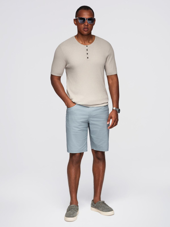 Ombre Clothing Herren-Strick-T-Shirt mit Knöpfen am Ausschnitt - hellgrau
