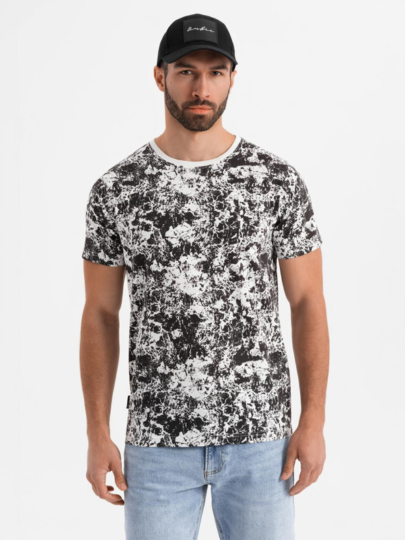 Ombre Clothing Herren-gemustertes Baumwoll-T-Shirt kurzärmelig - weiß und schwarz