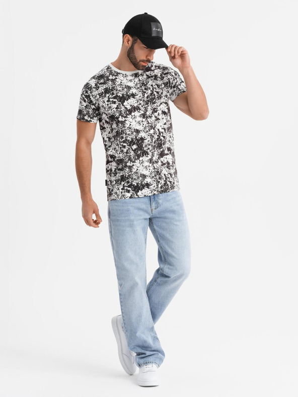 Ombre Clothing Herren-gemustertes Baumwoll-T-Shirt kurzärmelig - weiß und schwarz