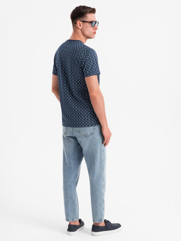 Ombre Clothing Herren-Strick-T-Shirt mit Allover-Druck - dunkelblau