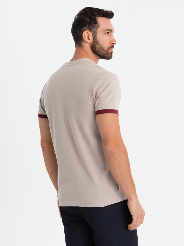 Ombre Clothing Herren-T-Shirt mit Kontrasteinsätzen und V-Ausschnitt - beige