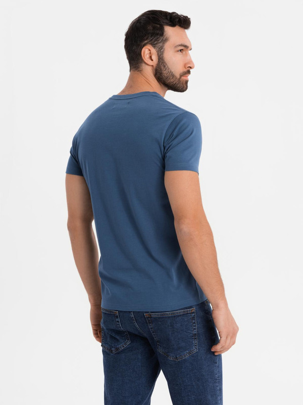 Ombre Clothing Herren-T-Shirt mit Knopfausschnitt und Wildlederkante - dunkelblau