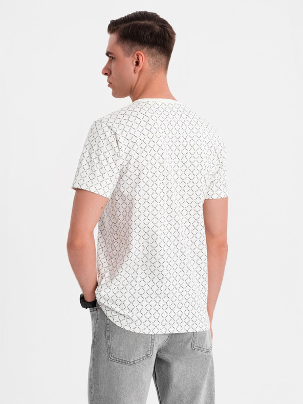 Ombre Clothing Herren Strick-T-Shirt mit Allover-Druck - weiß