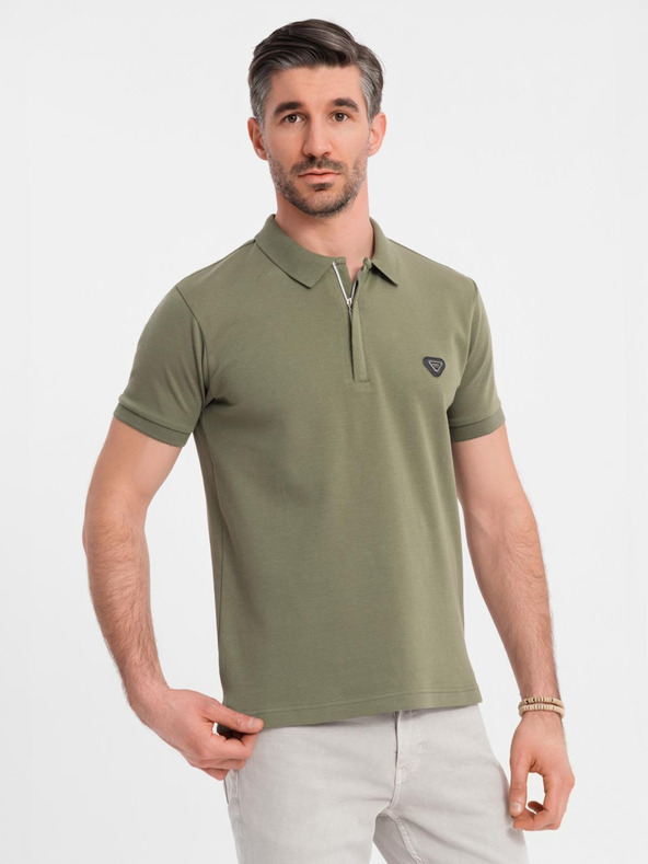 Ombre Clothing Herren-Poloshirt mit Reißverschluss - olivgrün