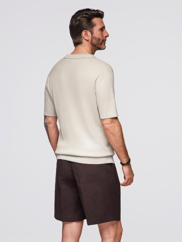 Ombre Clothing Herren-Poloshirt ohne Knöpfe mit offenem Kragen - hellgrau