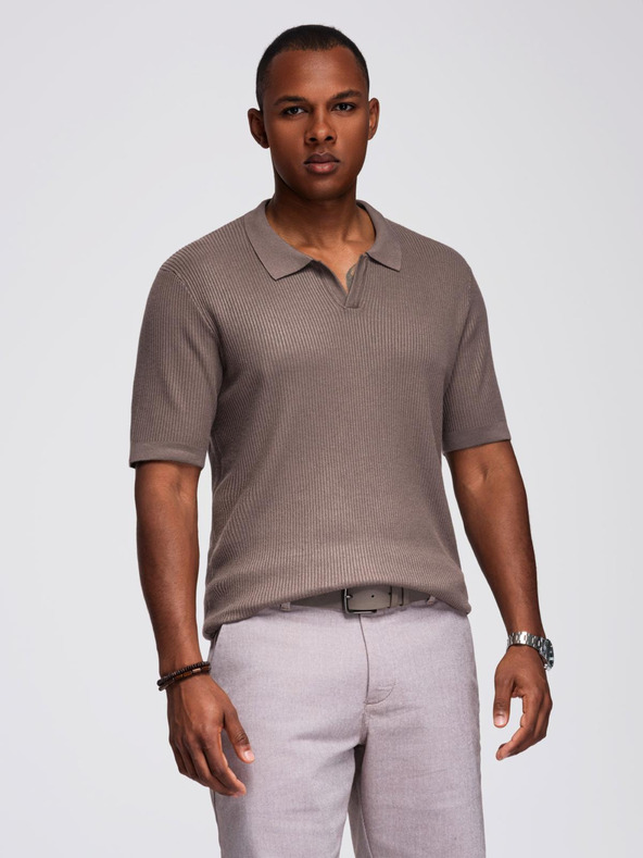 Ombre Clothing Herren-Poloshirt ohne Knöpfe mit offenem Kragen - asche