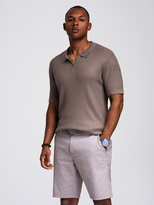 Ombre Clothing Herren-Poloshirt ohne Knöpfe mit offenem Kragen - asche