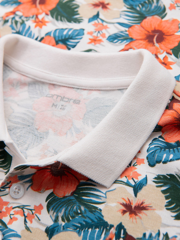 Ombre Clothing Baumwoll-Poloshirt mit Blumendruck - weiß