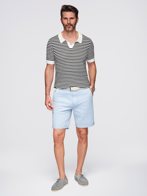 Ombre Clothing Herren Strick-Poloshirt ohne Knöpfe im Marinelook - schwarz-weiß