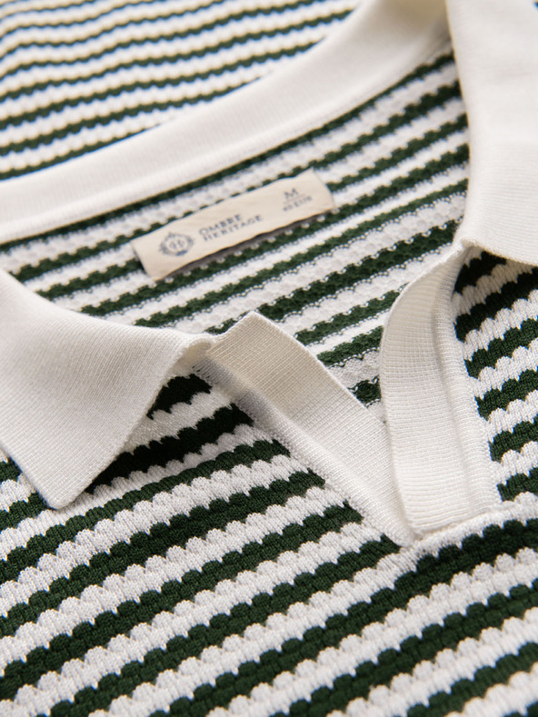 Ombre Clothing Herren Strick-Poloshirt ohne Knöpfe im Marinelook - weiß und olivgrün