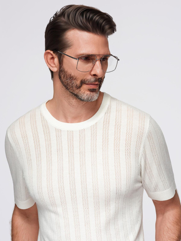 Ombre Clothing Herren Pullover mit Rundhalsausschnitt und kurzen Ärmeln - weiß
