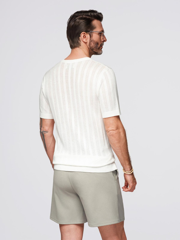 Ombre Clothing Herren Pullover mit Rundhalsausschnitt und kurzen Ärmeln - weiß