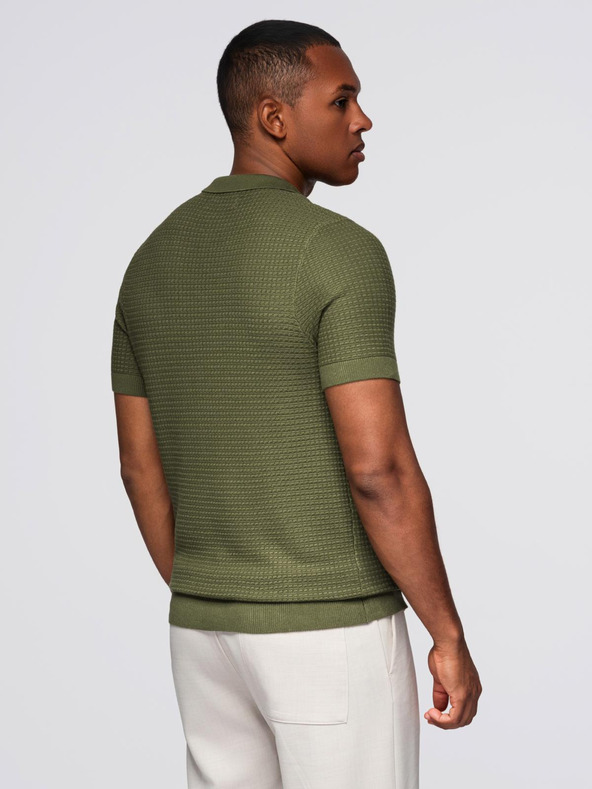 Ombre Clothing Herren Strick-Poloshirt ohne Knöpfe - olivgrün