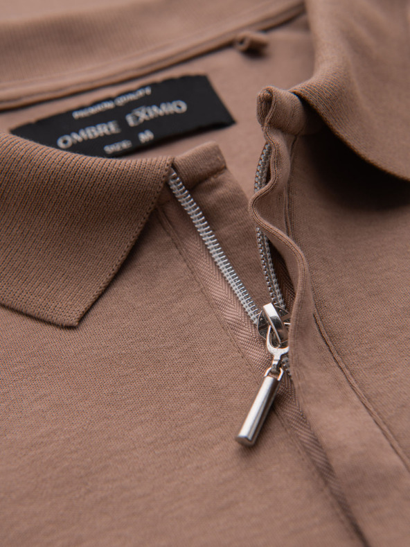 Ombre Clothing Herren-Poloshirt mit Reißverschluss - hellbraun