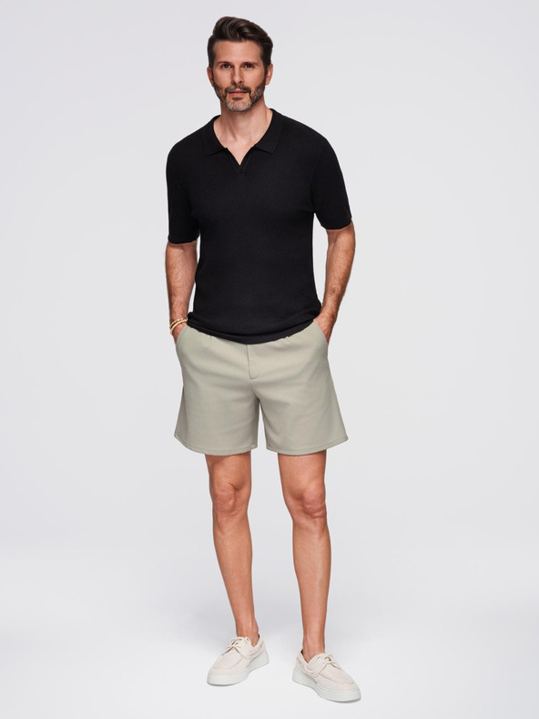 Ombre Clothing Herren-Poloshirt mit offenem Kragen ohne Knöpfe - schwarz