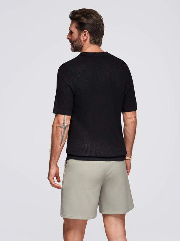 Ombre Clothing Herren-Poloshirt mit offenem Kragen ohne Knöpfe - schwarz