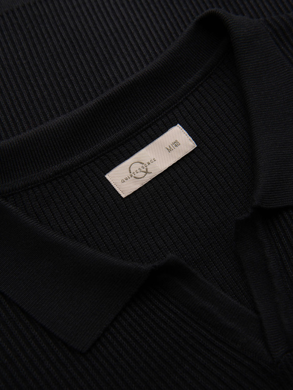 Ombre Clothing Herren-Poloshirt mit offenem Kragen ohne Knöpfe - schwarz