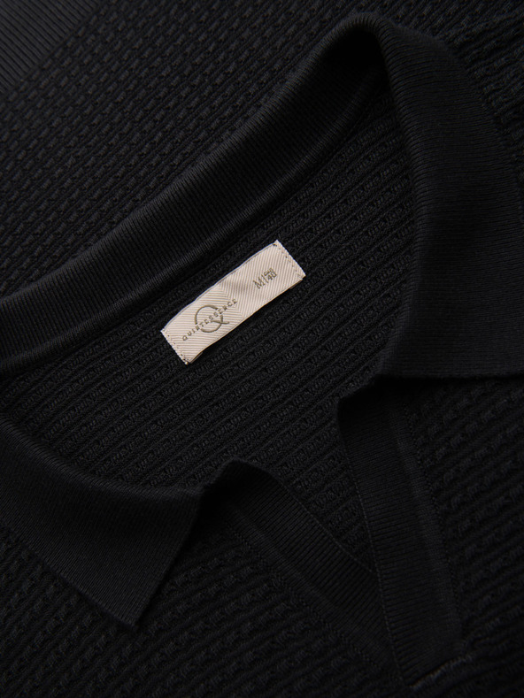 Ombre Clothing Herren Strick-Poloshirt ohne Knöpfe - schwarz