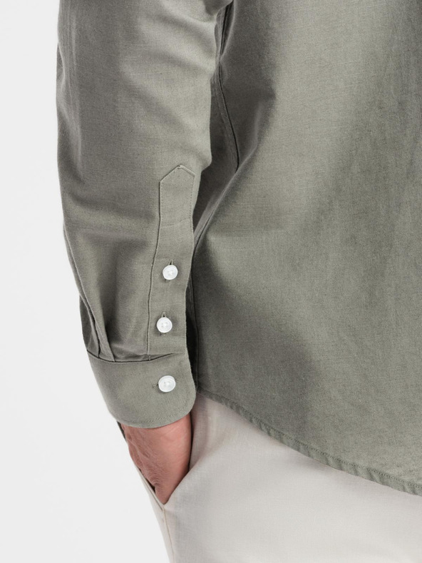 Ombre Clothing Herren-Leinwandhemd mit Stehkragen und Tasche REGULAR FIT - khaki
