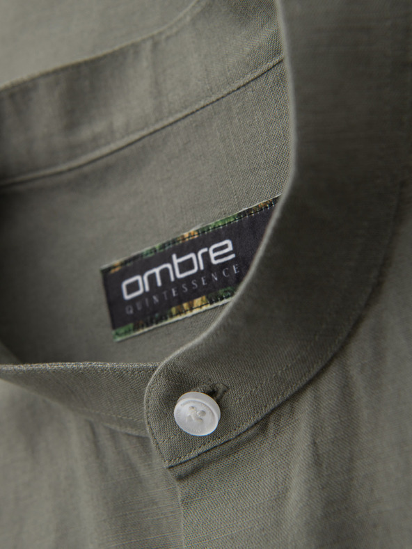 Ombre Clothing Herren-Leinwandhemd mit Stehkragen und Tasche REGULAR FIT - khaki