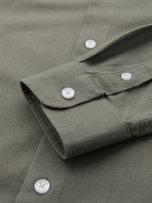 Ombre Clothing Herren-Leinwandhemd mit Stehkragen und Tasche REGULAR FIT - khaki