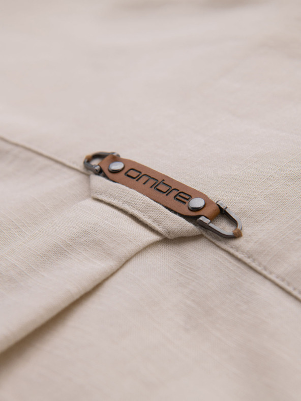 Ombre Clothing Herren-Leinwandhemd mit klassischem Kragen und Taschen REGULAR FIT - cremeweiß