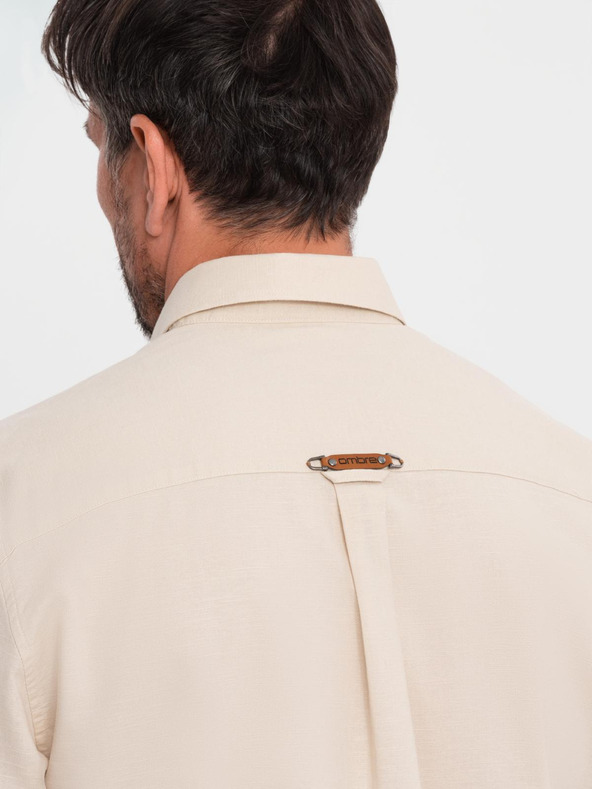 Ombre Clothing Herren-Leinwandhemd mit klassischem Kragen und Taschen REGULAR FIT - cremeweiß