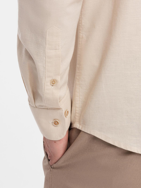 Ombre Clothing Herren-Leinwandhemd mit klassischem Kragen und Taschen REGULAR FIT - cremeweiß