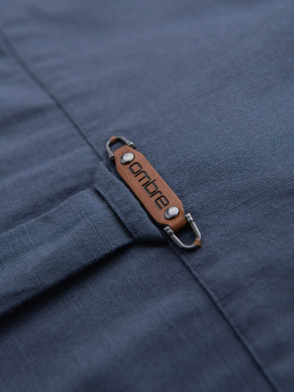 Ombre Clothing Herren-Leinwandhemd mit klassischem Kragen und Taschen REGULAR FIT - blau
