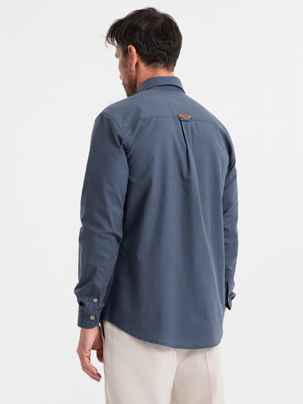 Ombre Clothing Herren-Leinwandhemd mit klassischem Kragen und Taschen REGULAR FIT - blau