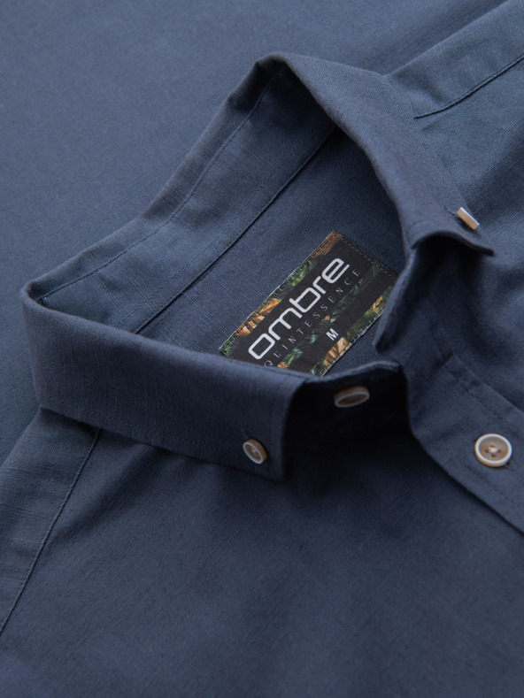 Ombre Clothing Herren-Leinwandhemd mit klassischem Kragen und Taschen REGULAR FIT - blau