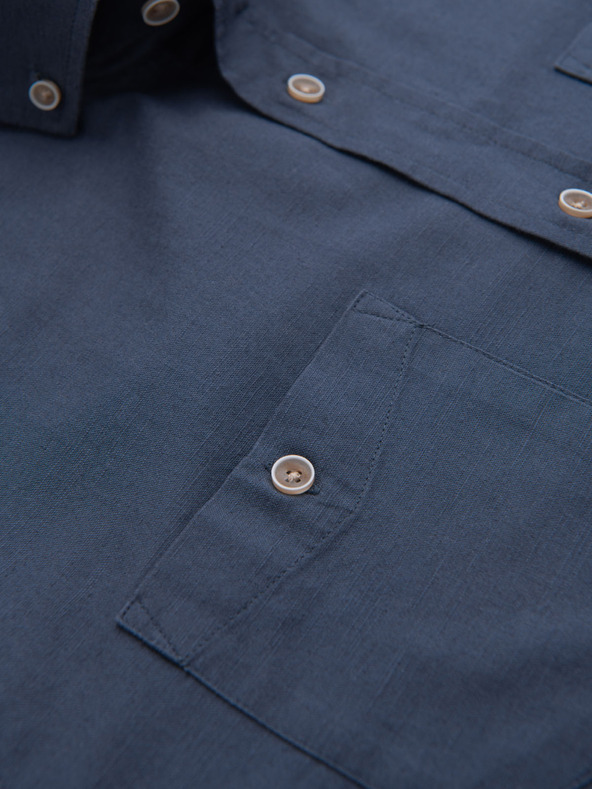 Ombre Clothing Herren-Leinwandhemd mit klassischem Kragen und Taschen REGULAR FIT - blau