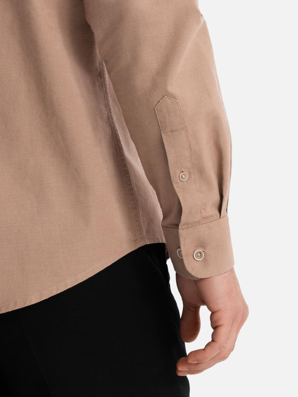 Ombre Clothing Herren-Leinenhemd mit klassischem Kragen und Taschen REGULAR FIT - hellbraun
