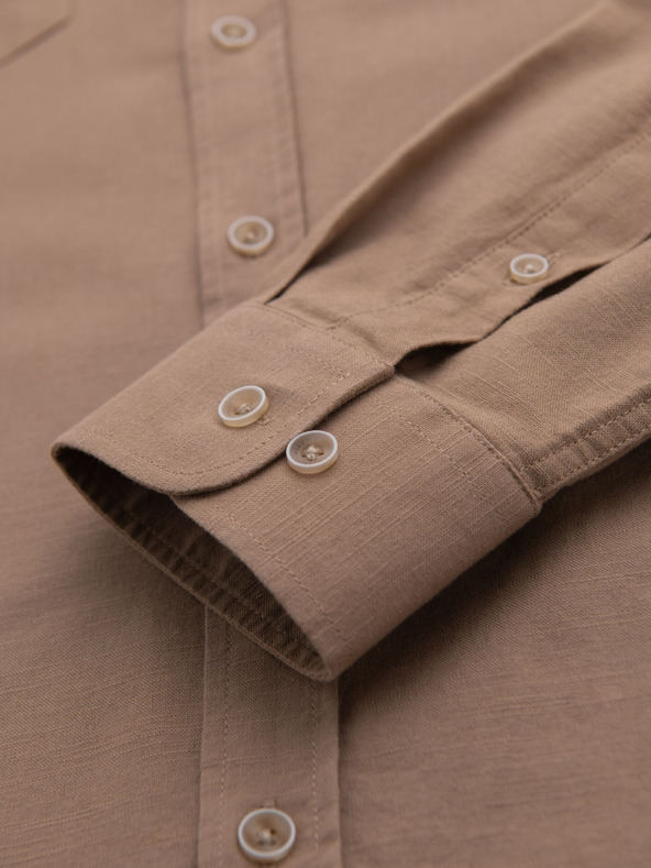 Ombre Clothing Herren-Leinenhemd mit klassischem Kragen und Taschen REGULAR FIT - hellbraun