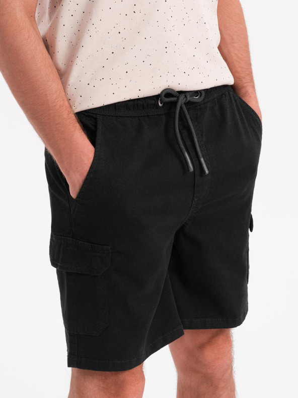 Ombre Clothing Herren-Baumwollshorts mit elastischem Bund - schwarz