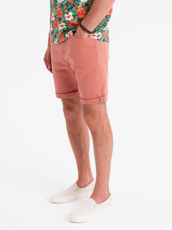 Ombre Clothing Herren-Jeansshorts mit umgeschlagenem Beinabschluss - korallenrot
