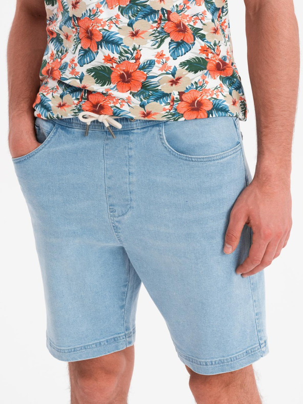 Ombre Clothing Herren-Shorts mit elastischem Bund und Used-Effekt - hellblau