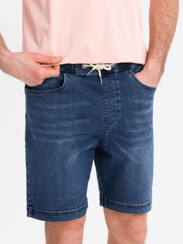 Ombre Clothing Herren-Shorts mit elastischem Bund und Used-Effekt - blau