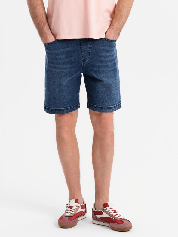Ombre Clothing Herren-Shorts mit elastischem Bund und Used-Effekt - blau
