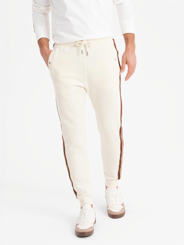Ombre Clothing Herren-Jogginghose mit Saum und gerippten Beinabschlüssen - creme