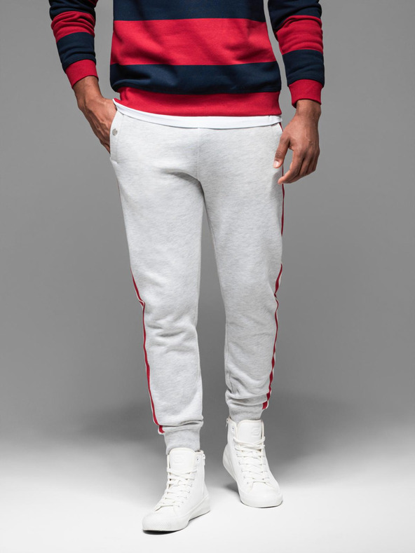 Ombre Clothing Herren-Jogginghose mit Saum und gerippten Beinabschlüssen - grau meliert